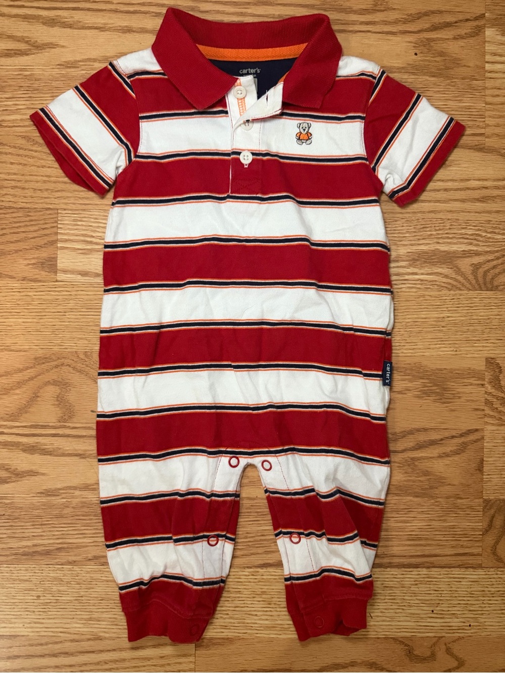 Carter's Red and White Striped Polo Footie One-Piece